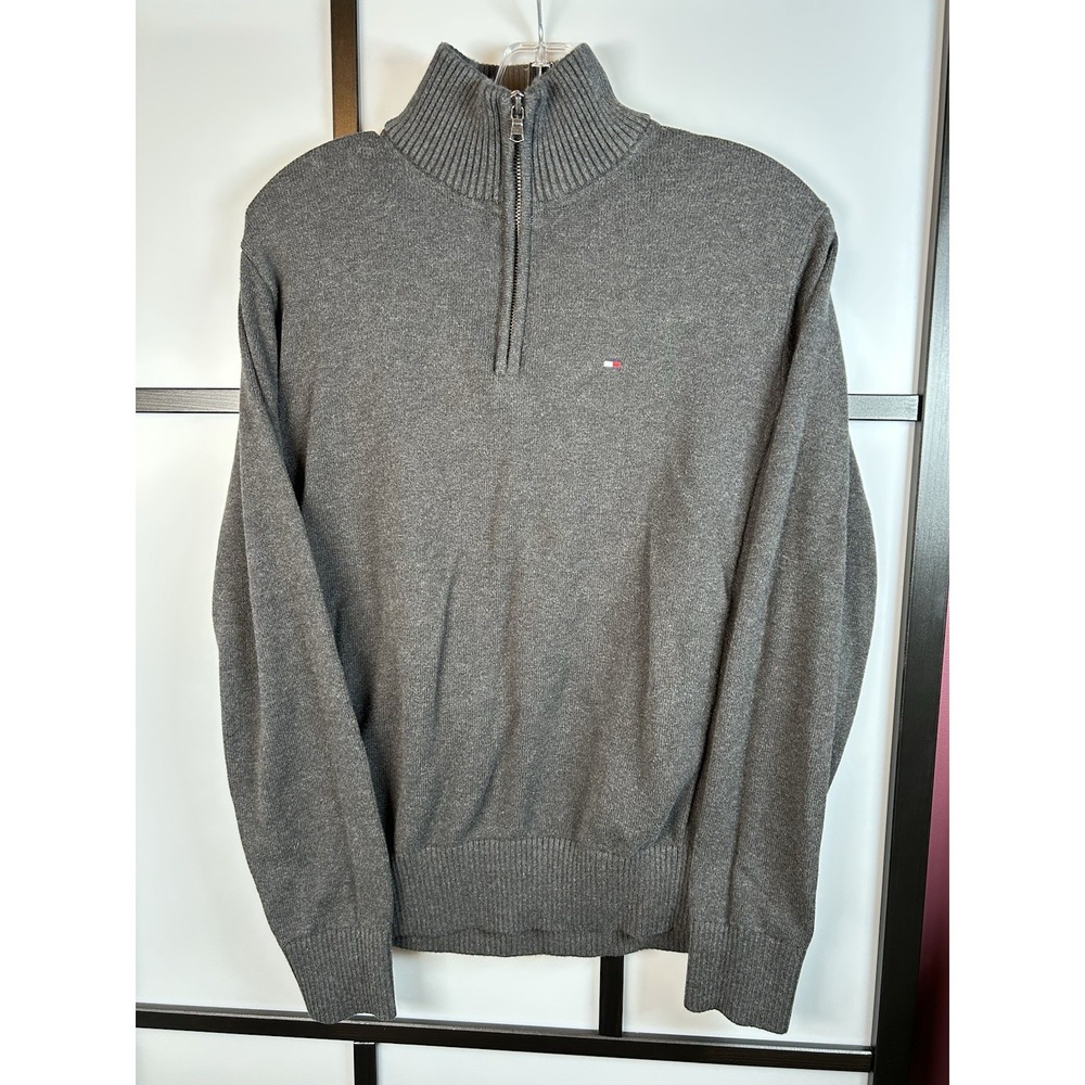 Tommy Hilfiger‎ Logo Quarter-Zip Top Men's Medium Gray Sweater
